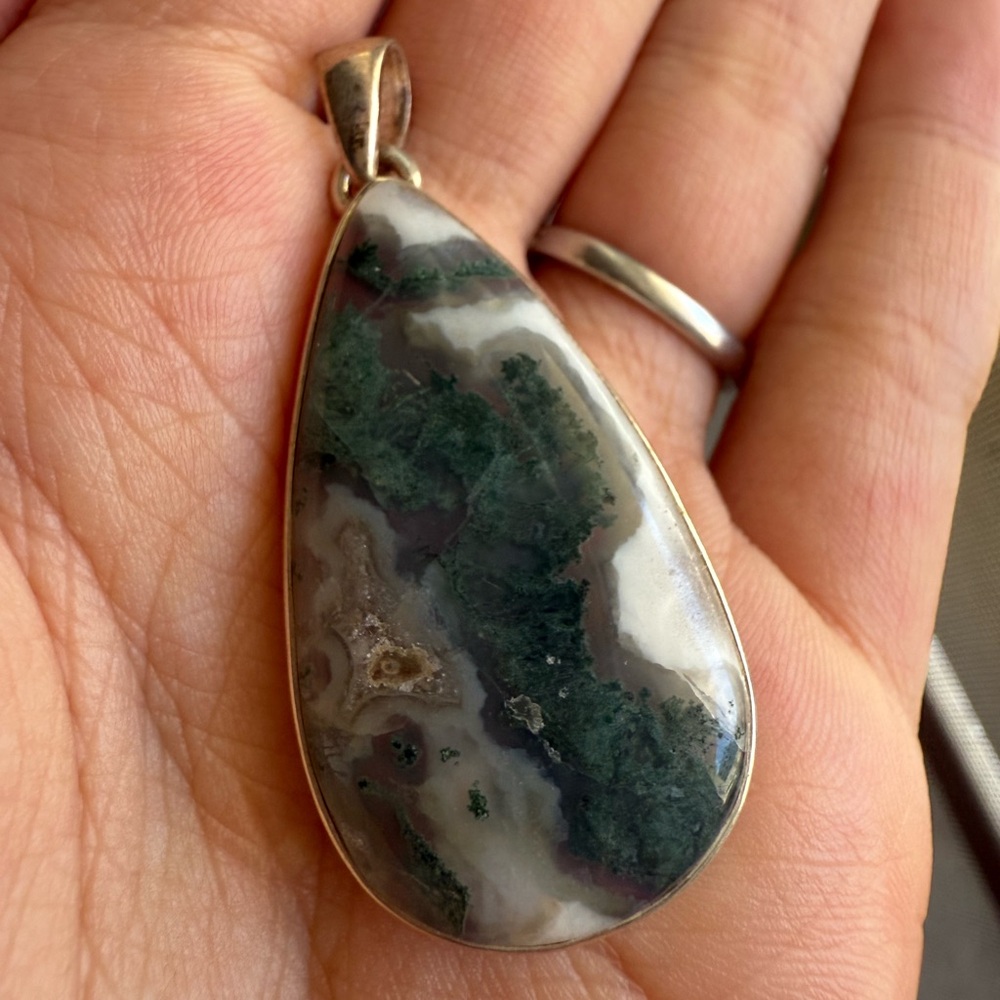 Sterling Sliver Moss agate Pendant 925